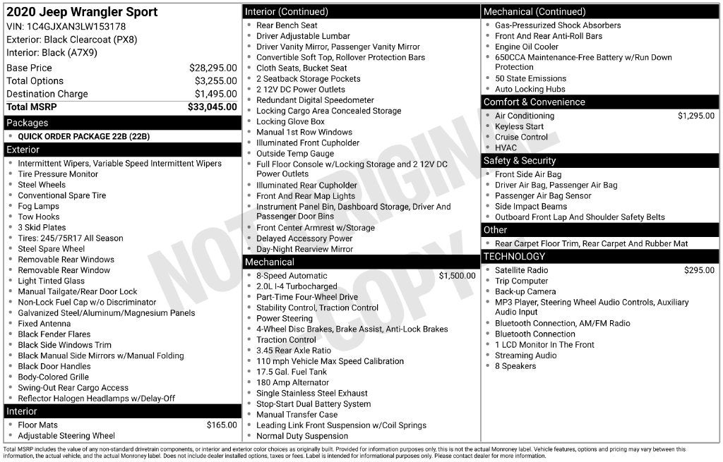 2020 Jeep Wrangler Sport