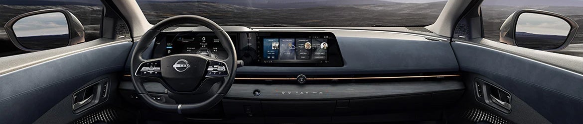 The center console of the 2024 Nisan ARIYA in Mayfield Heights, OH