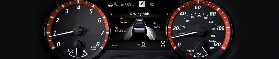 The instrument board console on the 2024 Nissan Frontier in Mayfield Heights, OH
