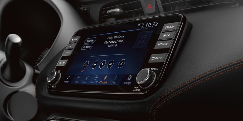 The infotainment system packed with safety features on the 2024 Nissan Kicks in Mayfield Heights, OH