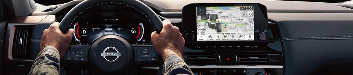 The infotainment system of the 2025 Nissan Pathfinder in Mayfield Heights, OH