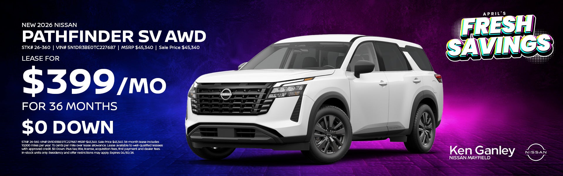 New 2026 Nissan Pathfinder SV AWD