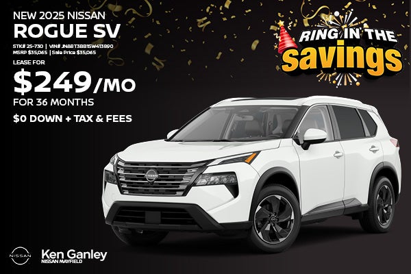 Lease a New 2025 Nissan Rogue SV for $249
for 36 months