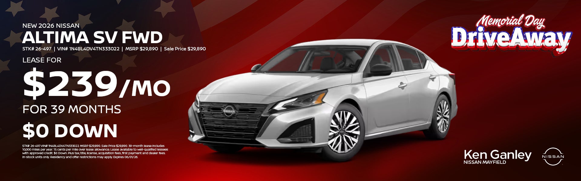New 2026 Nissan Altima SV FWD